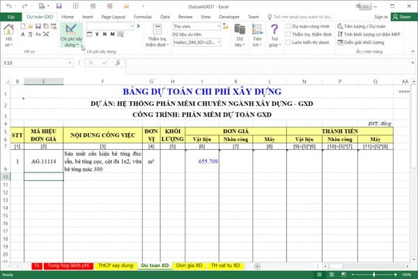 Phần mềm dự toán GXD kèm bài tập cho sinh viên