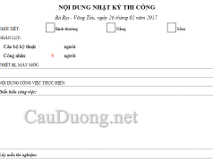 Bảng tính Excel nhật ký thi công xây dựng đầy đủ