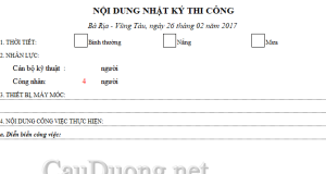 Bảng tính Excel nhật ký thi công xây dựng đầy đủ