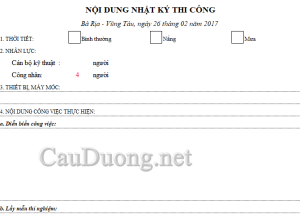 Bảng tính Excel nhật ký thi công xây dựng đầy đủ