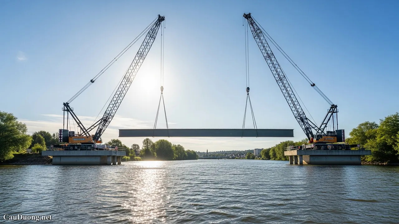 Kỹ thuật lao lắp dầm Super-T, dầm I v&agrave; dầm hộp trong thi c&ocirc;ng c&ocirc;ng tr&igrave;nh cầu hiện đại
